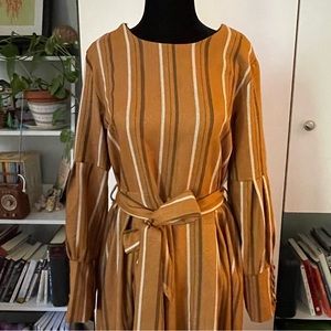 Long sleeve striped cottagecore fall dress in knit fabric